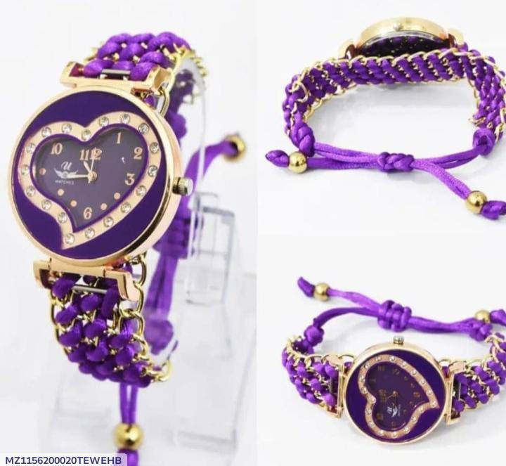 Purple Heart-Shaped Braided Watch for Women