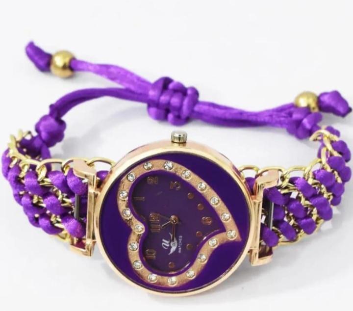 Purple Heart-Shaped Braided Watch for Women