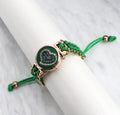 Green Braided Women's Watch with Rose Gold Heart Dial