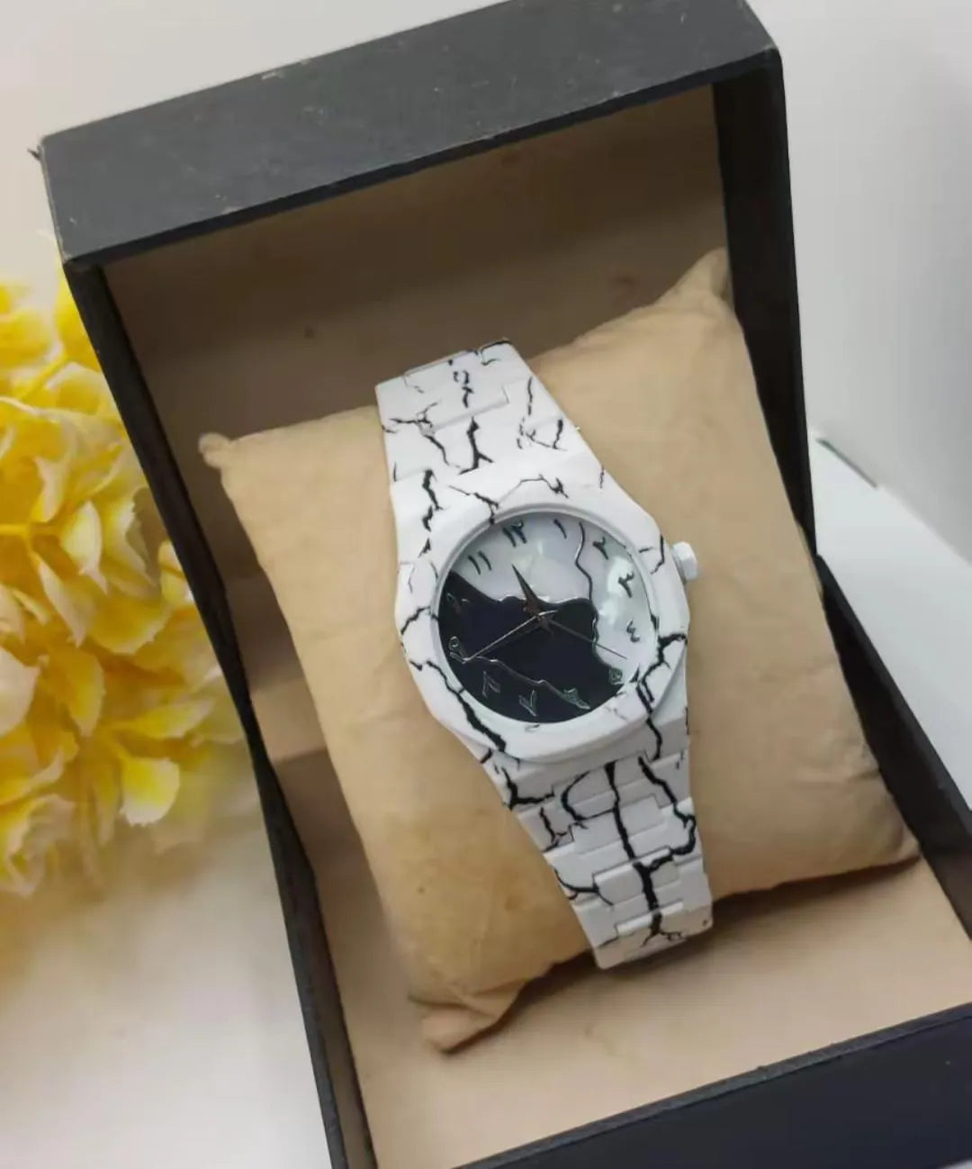 Unisex Marble Vein Watch Black White Pearl Black