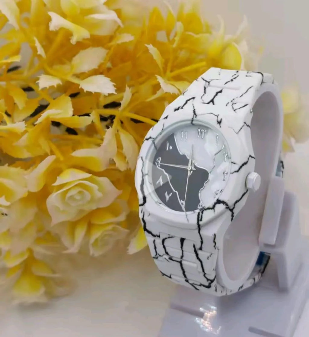 Unisex Marble Vein Watch Black White Pearl Black