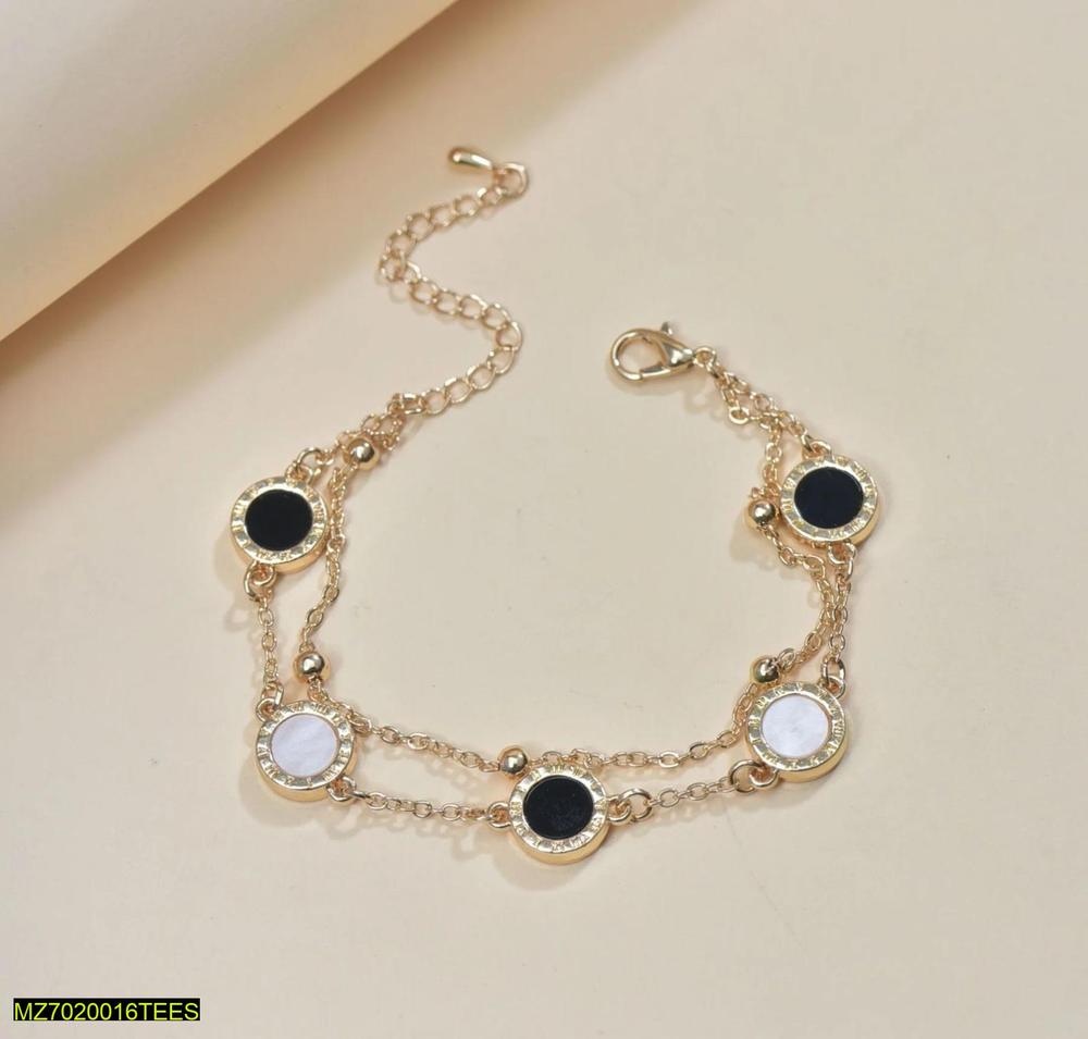 Gold Toned Black White Charm Bracelet for Women