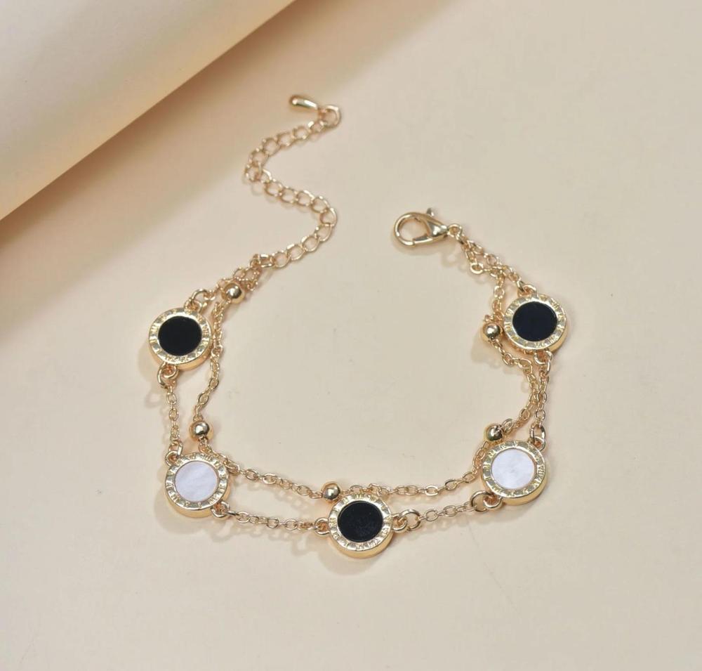Gold Toned Black White Charm Bracelet for Women